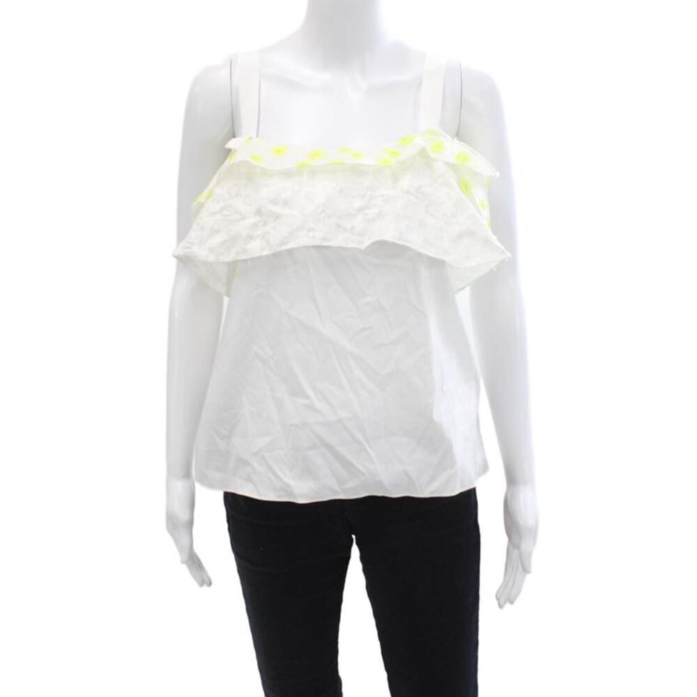 Maiyet Womens Sleeveless Tiered Tank Top White Yellow Cotton Size 2